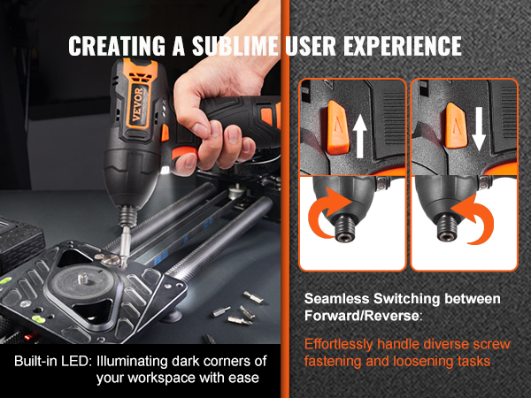 VEVOR Cordless Impact Driver, 12V 7Nm 1000in-lbs High Torque, Electric Impact Driver Set with LED Light, Battery, Charger, Magnetic Connector, Bits, and Tool Bag, for Screw Fastening and Loosening