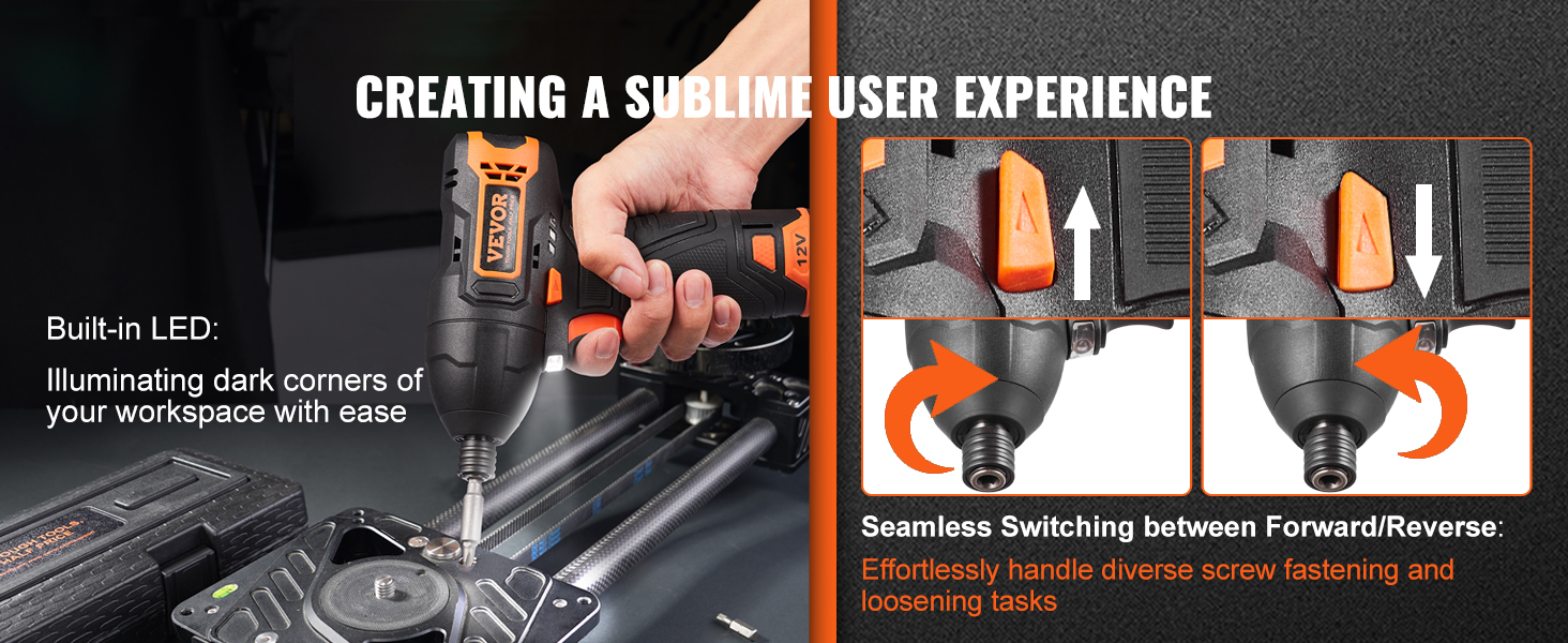 VEVOR Cordless Impact Driver, 12V 7Nm 1000in-lbs High Torque, Electric Impact Driver Set with LED Light, Battery, Charger, Magnetic Connector, Bits, and Tool Bag, for Screw Fastening and Loosening