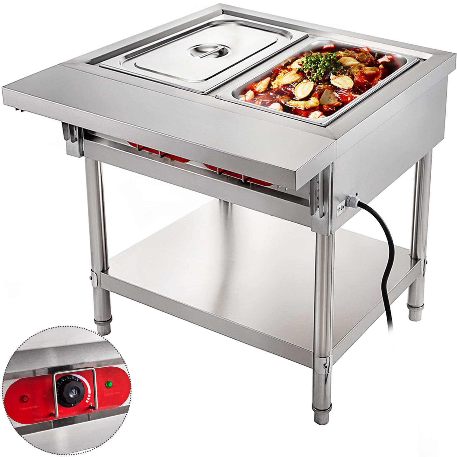 Chauffe-plat électrique 1500W VEVOR - Bain-marie Inox 4 Bacs 1/2 GN, Couvercle Verre, Pour Buffet Chaud
