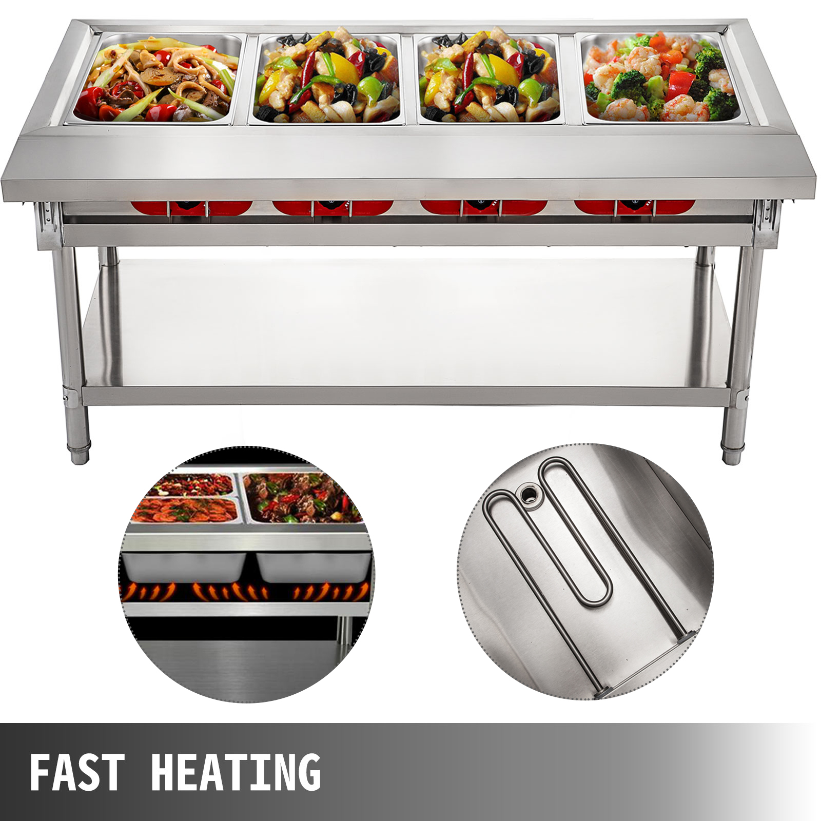 4-Well Bain-Marie Buffet Steamer Food Warmer Steam Table 2000W Buffet Commercial 