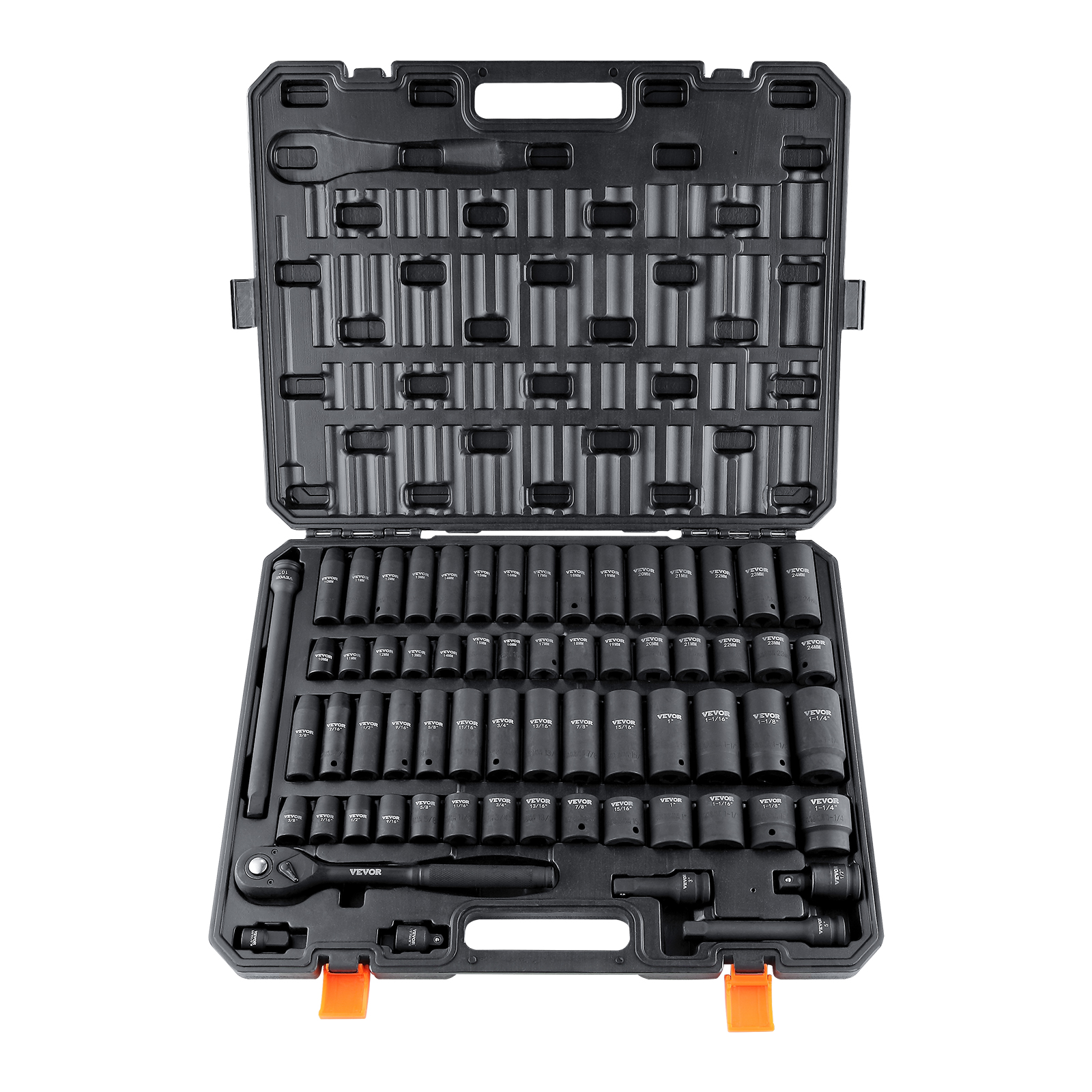 48-Piece 1/4-Inch Drive Impact Socket Set – 6-Point, CR-MO Alloy Steel, Metric & SAE, Ratchet & Bit Kit, Storage Case
