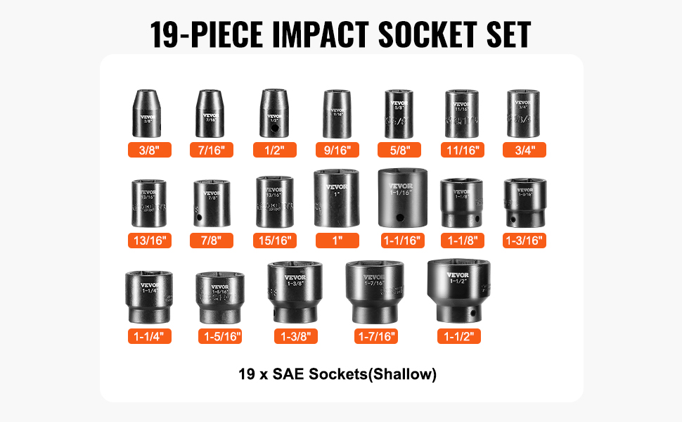 Impact Sockets Set 1/2 Inches 19 PCS 3/8'' to 1-1/2'' SAE 6-Point Extension Bar | eBay Impact Sockets Set 1/2 Inches 19 PCS 3/8'' to 1-1/2'' SAE 6-Point Extension Bar | eBay