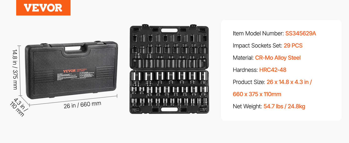 Impact Sockets,3/4 Inches,29 Piece