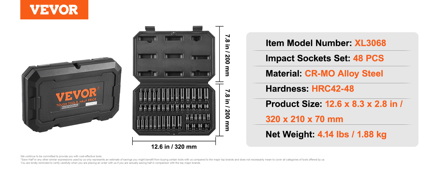 Coffret Douilles à Chocs, Kit pour Clé à Cliquet, 48PCs