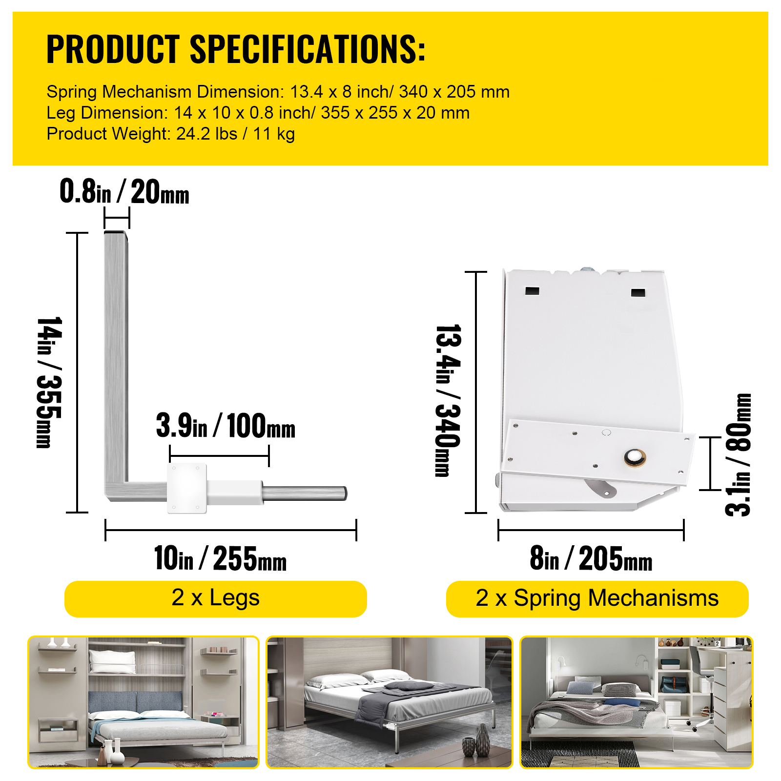 Murphy Wall Bed Spring Mechanism Hardware Kit Horizontal Vertical Twin/King Bed - Picture 19 of 31
