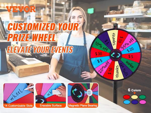 VEVOR 24 inch Spinning Prize Wheel, 14 Slots Spinning Wheel, Roulette ...