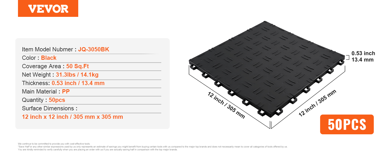 Garage Tiles Interlocking,12x12 in,50 Pack