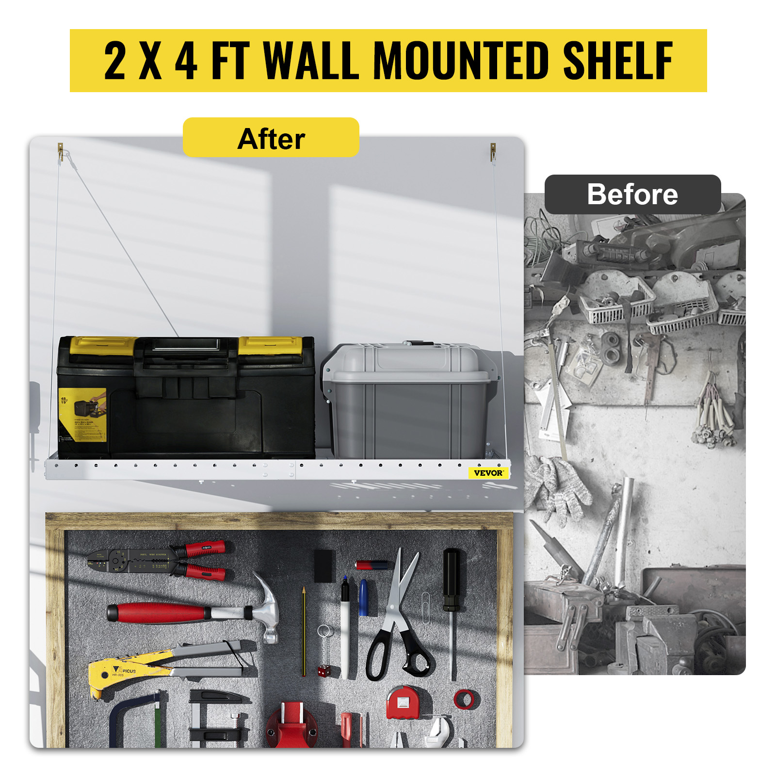 VEVOR Garage Wall Shelf 2 x 4 ft Garage Shelving Wall Mounted Steel