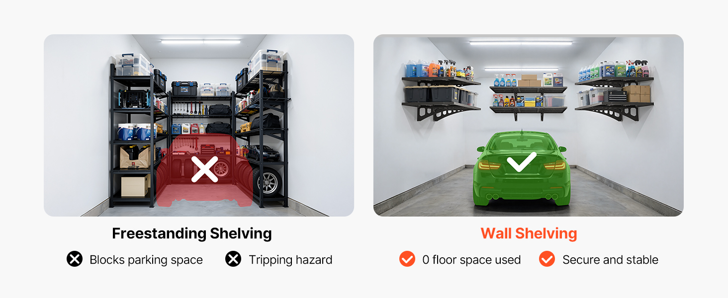 floating garage shelves organization