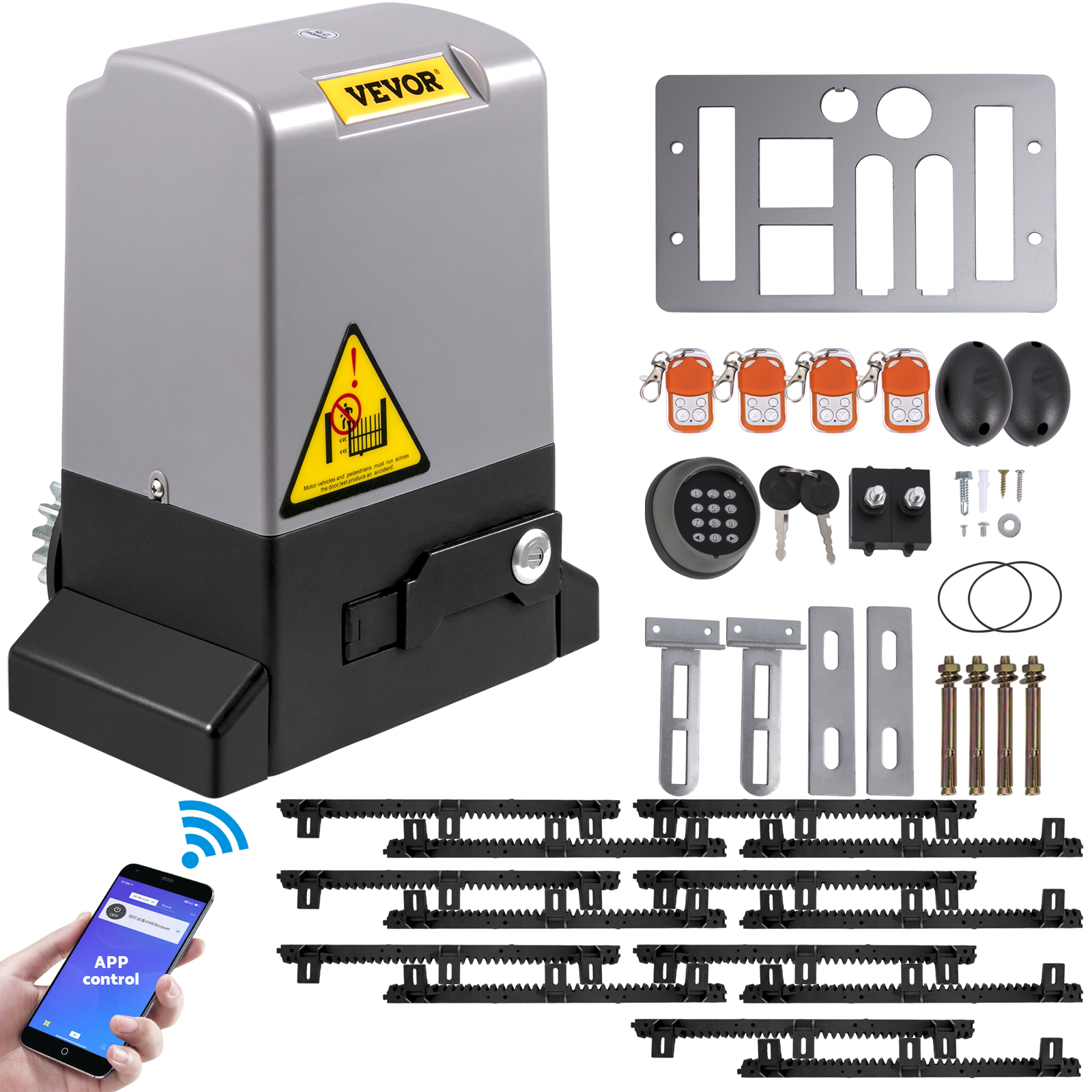 VEVOR Apriporta scorrevole cancello automatico 1800 kg 4 telecomandi controllo