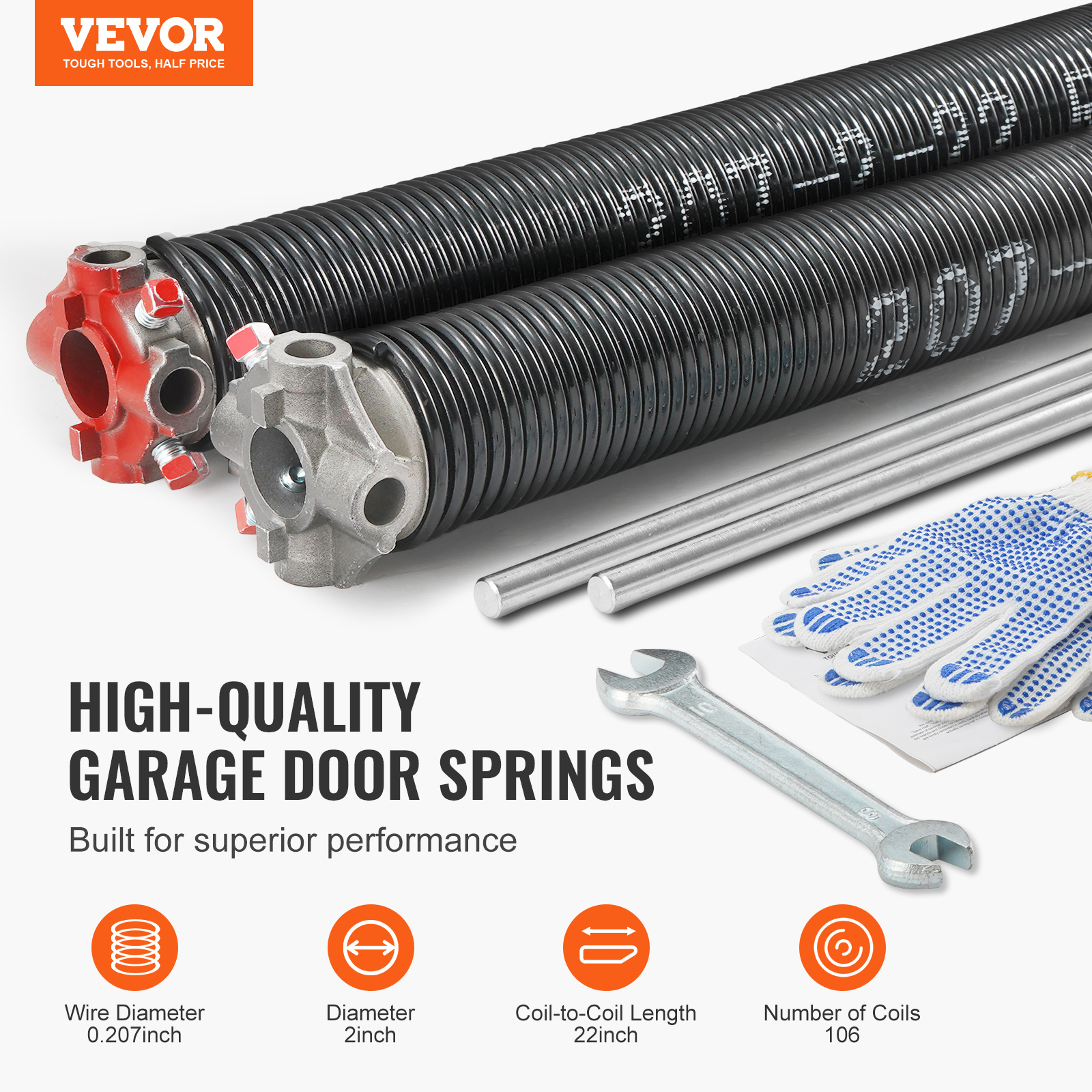 VEVOR Garage Door Torsion Springs Pair 22/23/24/28/29/30 inch with Winding Bars