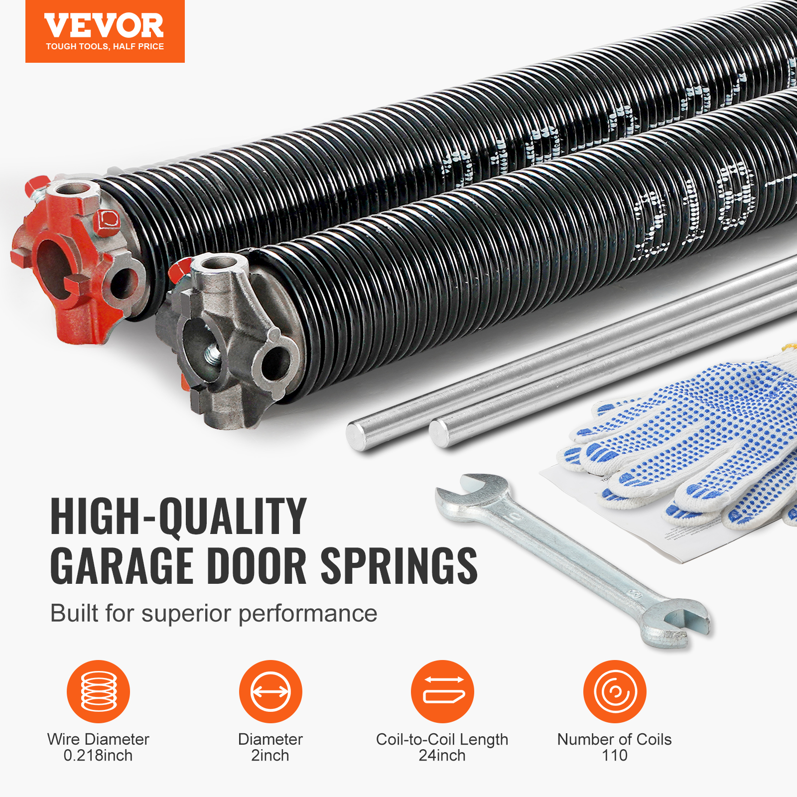 VEVOR Garage Door Torsion Springs Pair 22/23/24/28/29/30 inch with Winding Bars