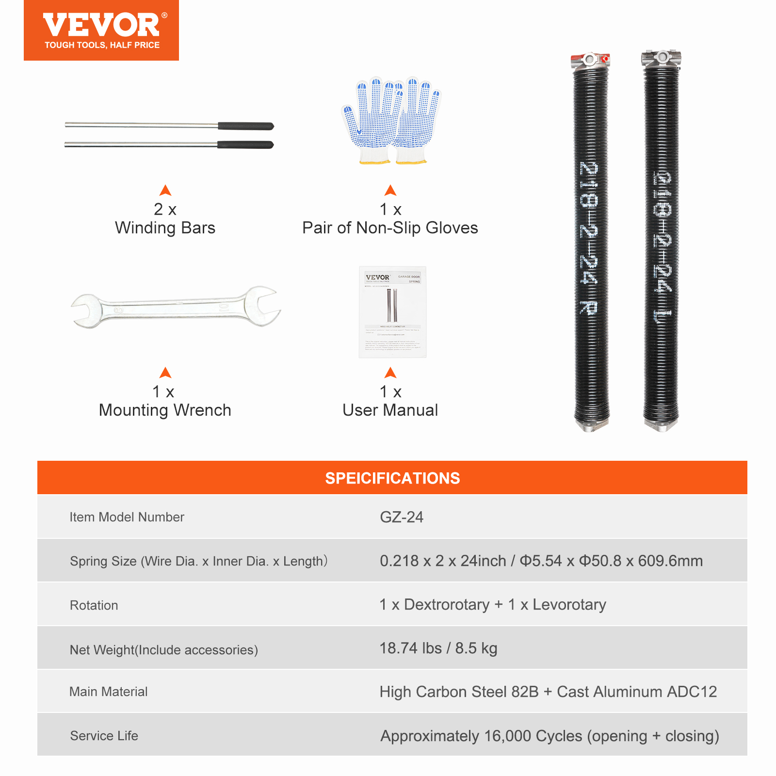 VEVOR Garage Door Torsion Springs Pair 22/23/24/28/29/30 inch with Winding Bars