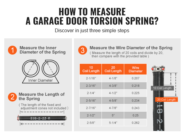 VEVOR Garage Door Torsion Springs, Pair of 0.218 x 2 x 23inch, 16000 Cycles, Garage Door Springs with Non-Slip Winding Bars, Gloves and Mounting Wrench, Electrophoresis Coated for Replacement