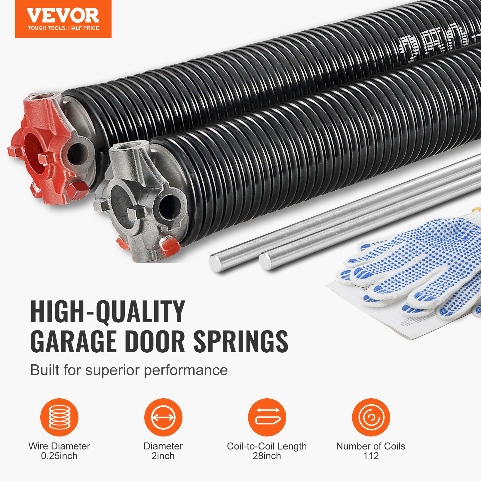 VEVOR Garage Door Torsion Springs Pair 22/23/24/28/29/30 inch with Winding Bars