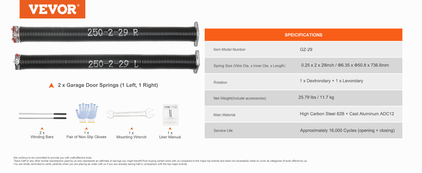 Garage Door Torsion Springs,Pair,16000 Cycles