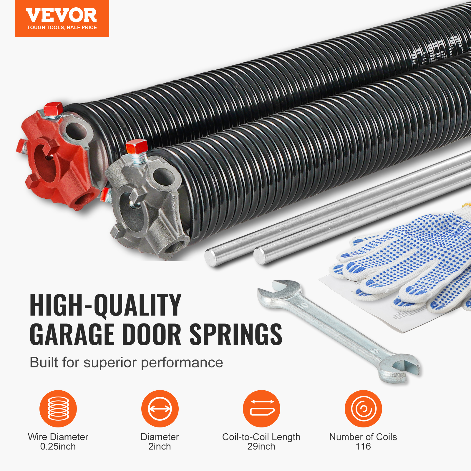 VEVOR Garage Door Torsion Springs Pair 22/23/24/28/29/30 inch with Winding Bars