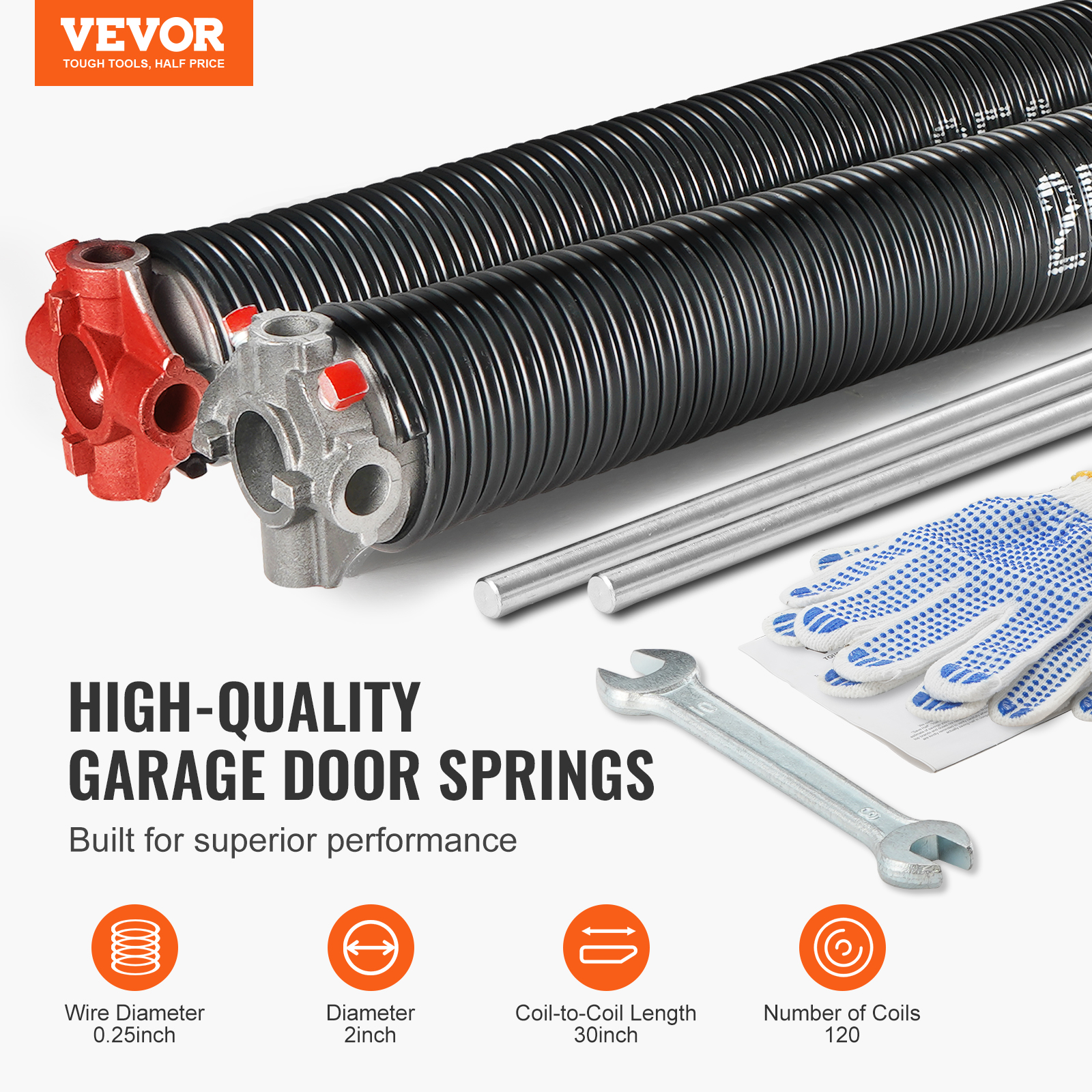 VEVOR Garage Door Torsion Springs Pair 22/23/24/28/29/30 inch with Winding Bars