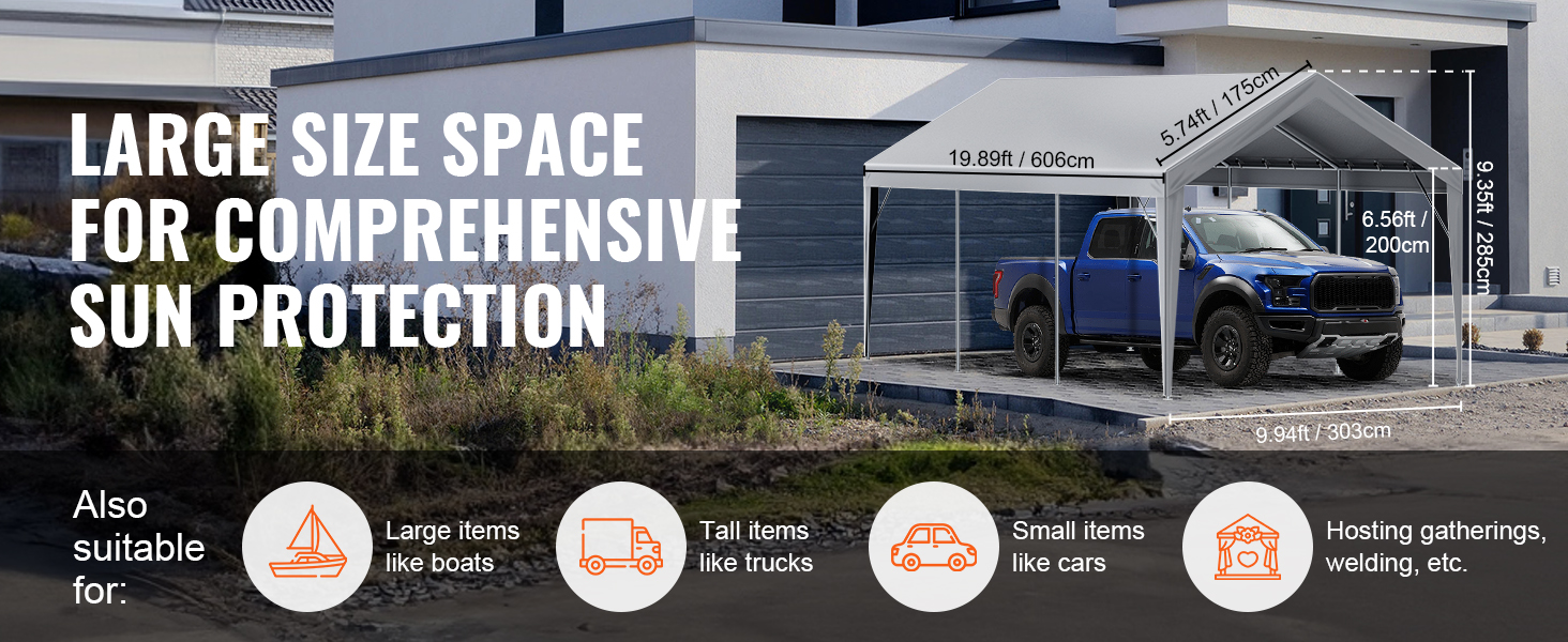 VEVOR carport canopy cover providing large size space for comprehensive sun protection, suitable for trucks.