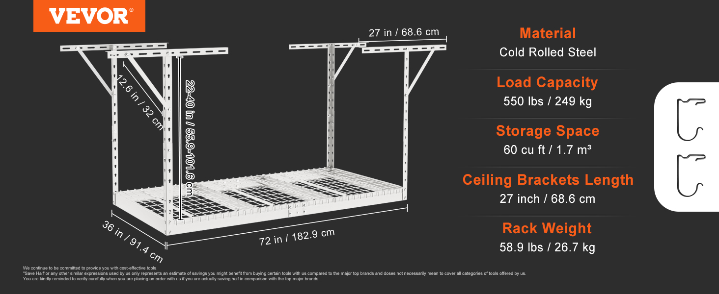 VEVOR Overhead Garage Storage Rack, 3x6 Garage Ceiling Storage Racks, Heavy Duty Adjustable Cold