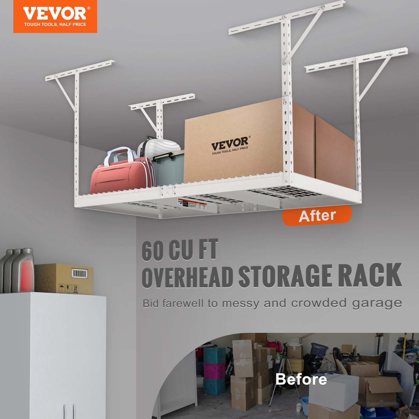 VEVOR Overhead Adjustable Heavy Duty Metal Garage Ceiling Storage Shelves New