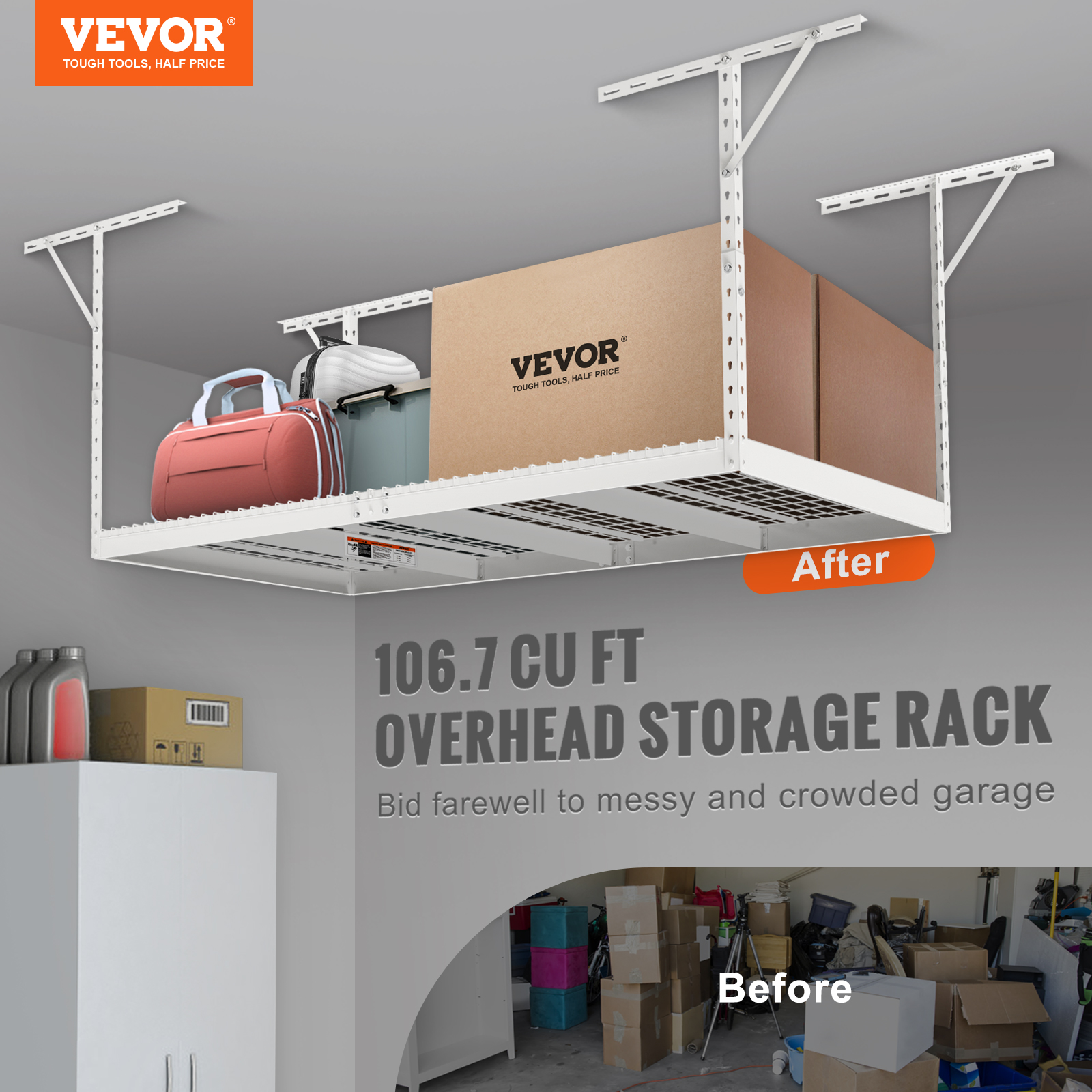 VEVOR Overhead Adjustable Heavy Duty Metal Garage Ceiling Storage Shelves New