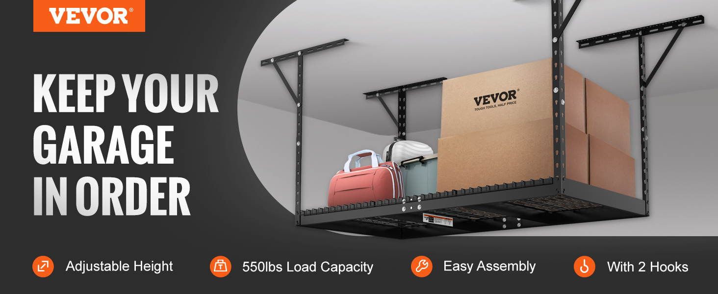VEVOR Overhead Garage Storage Rack, 3x6 Garage Ceiling Storage Racks, Heavy  Duty Adjustable Cold Rolled Steel Racks for Garage Storage, Organization,  550 lbs Load Capacity, 22''-40(Black)