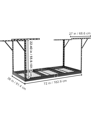 Scaffale per garage sopraelevato, Scaffali per soffitto da garage da 36x72 pollici, acciaio laminato a freddo, Organizzazione, Capacità di carico di 550 libbre, 22''-40, Nero | IT