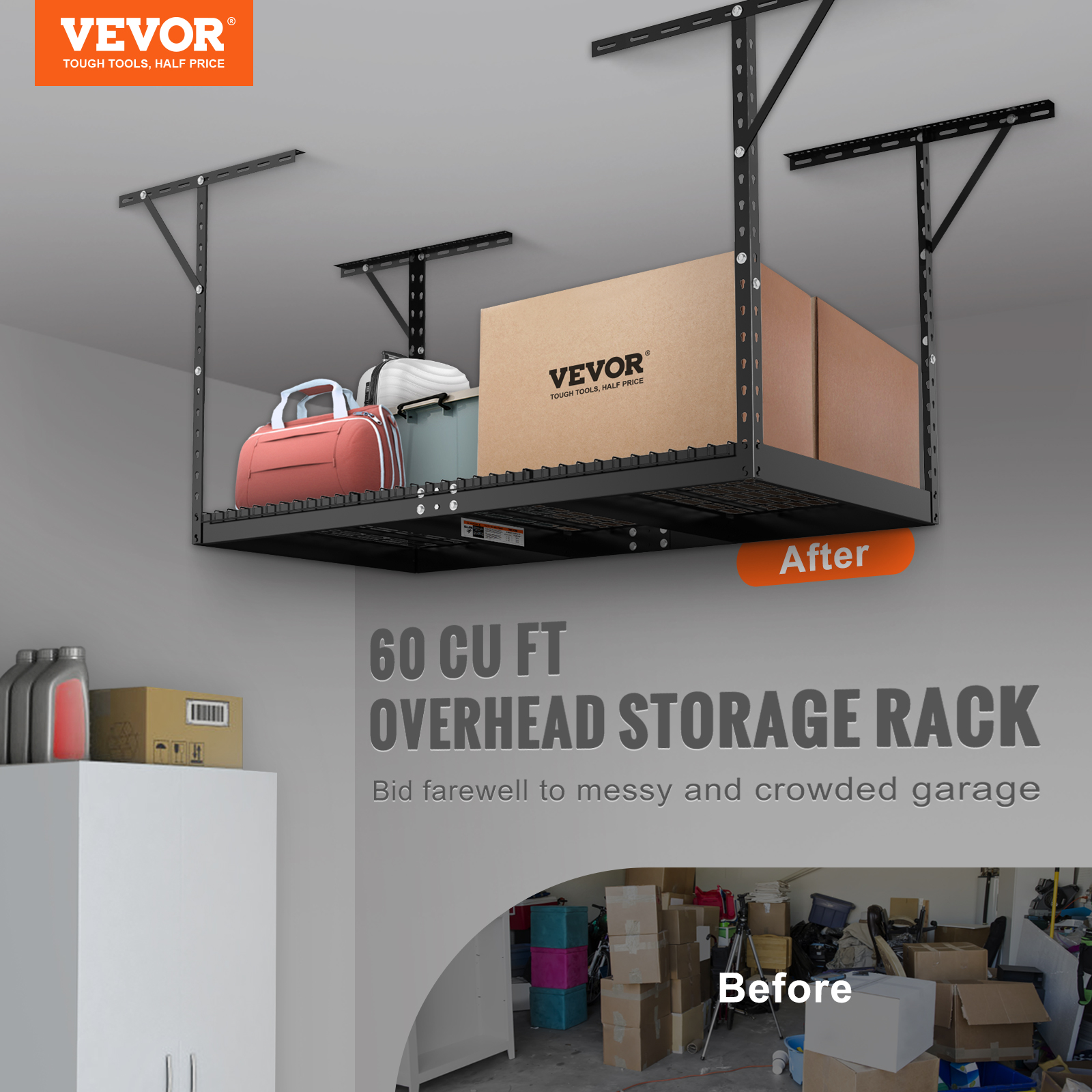 VEVOR Overhead Adjustable Heavy Duty Metal Garage Ceiling Storage Shelves New