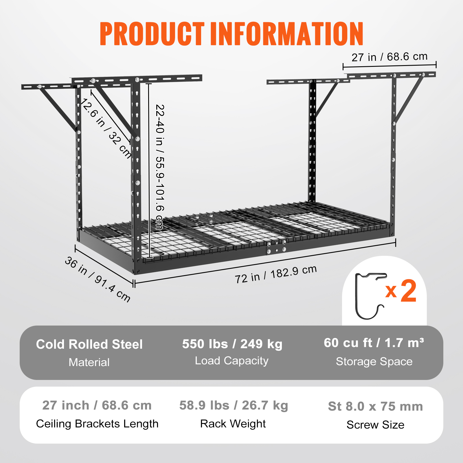 VEVOR Overhead Adjustable Heavy Duty Metal Garage Ceiling Storage Shelves New