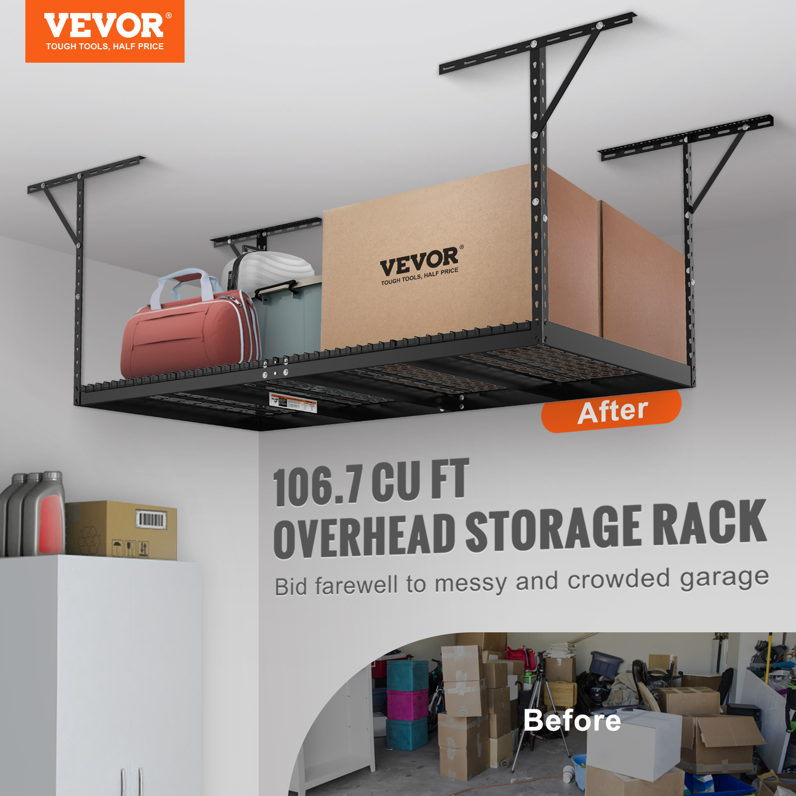 VEVOR Overhead Adjustable Heavy Duty Metal Garage Ceiling Storage Shelves New