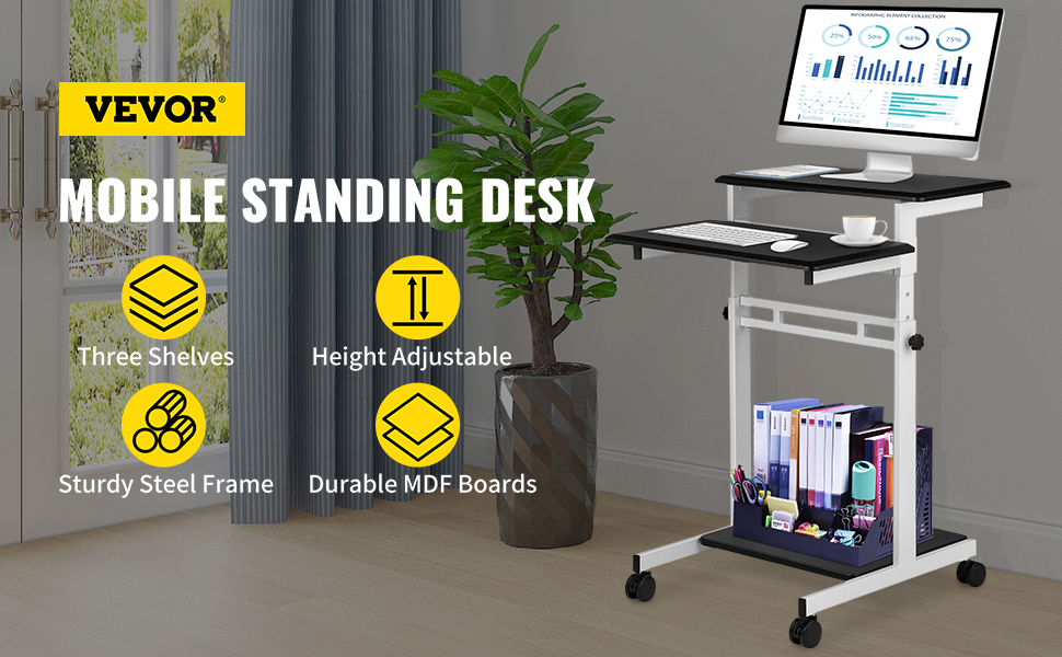 Height Adjustable Mobile Standing Desk 16×24 in,360° Flip Desk Stand Desk  Home Office Table Standing Desk for Small Space Offices,Easy to
