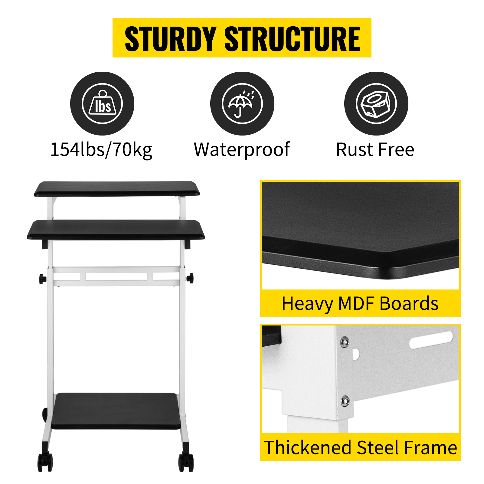  SNTD Carrito de 3 niveles con ruedas - Carrito de almacenamiento  utilitario con cajón y parte superior de madera, carrito de arte de metal  para cocina, oficina, aula (blanco) : Productos