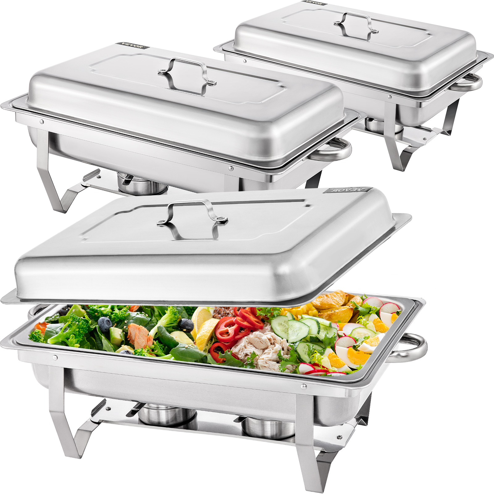 3 PACK Catering Classic STAINLESS STEEL Chafer Chafing Dish Set 8 QT Buffet Full 