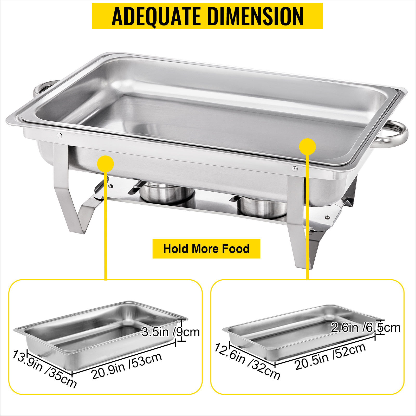 3 Packs 9L/ 8 Quart Stainless Steel Chafing Dishes 2 Half Size Pans ...