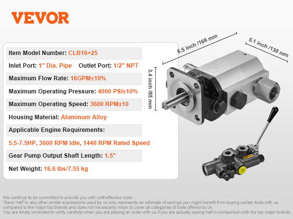 Vevor Vevor Hydraulic Wood Log Splitter Pump Kit Gpm Stage Psi Aluminum Hydraulic