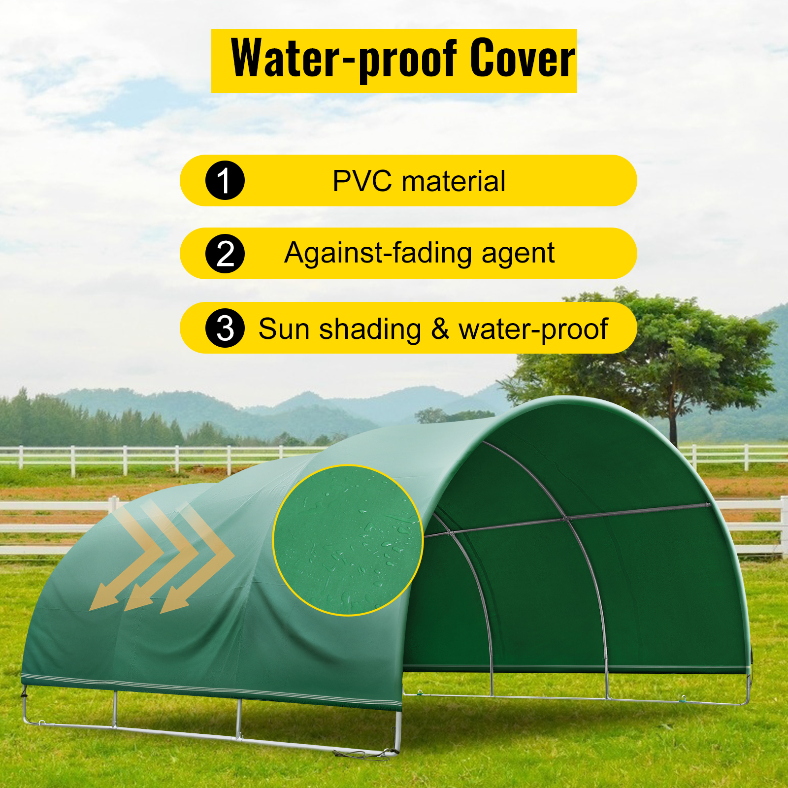 VEVOR Livestock Shelter, 12'x 12'x 5.9' Corral Shelter, Steel Metal Corral Panel Shelter, Waterproof Corral Panels for Horses and Other Livestock, Animal Shelter with PVC Cover and Galvanized Pipe 