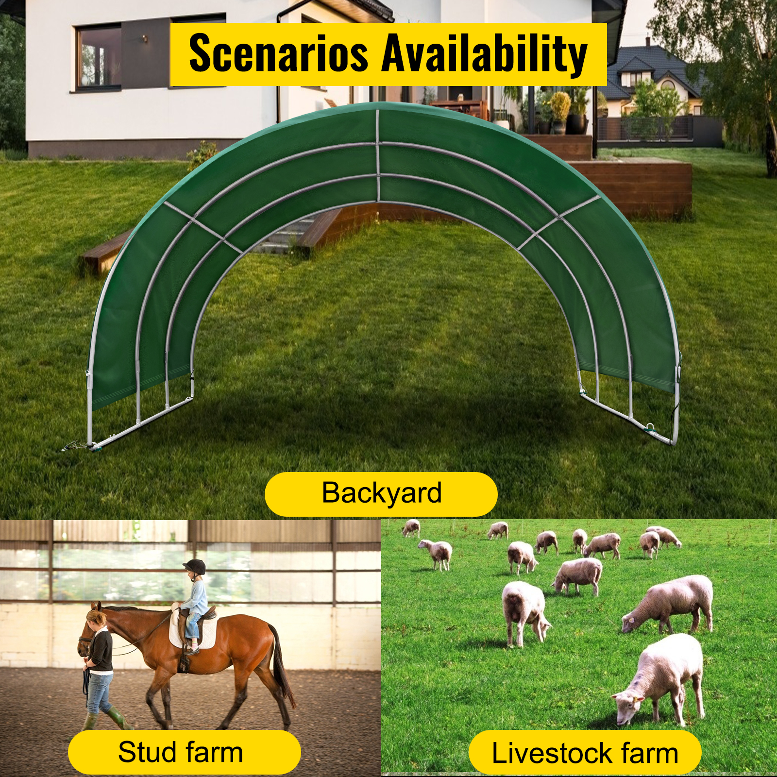 VEVOR Livestock Shelter, 12'x 12'x 5.9' Corral Shelter, Steel Metal Corral Panel Shelter, Waterproof Corral Panels for Horses and Other Livestock, Animal Shelter with PVC Cover and Galvanized Pipe 