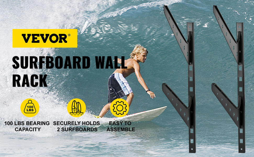VEVOR Surfboard Rack, 2 Tiers Wakeboard Rack, 50lbs Capacity Surfboard Rack for Wall, Surfboard