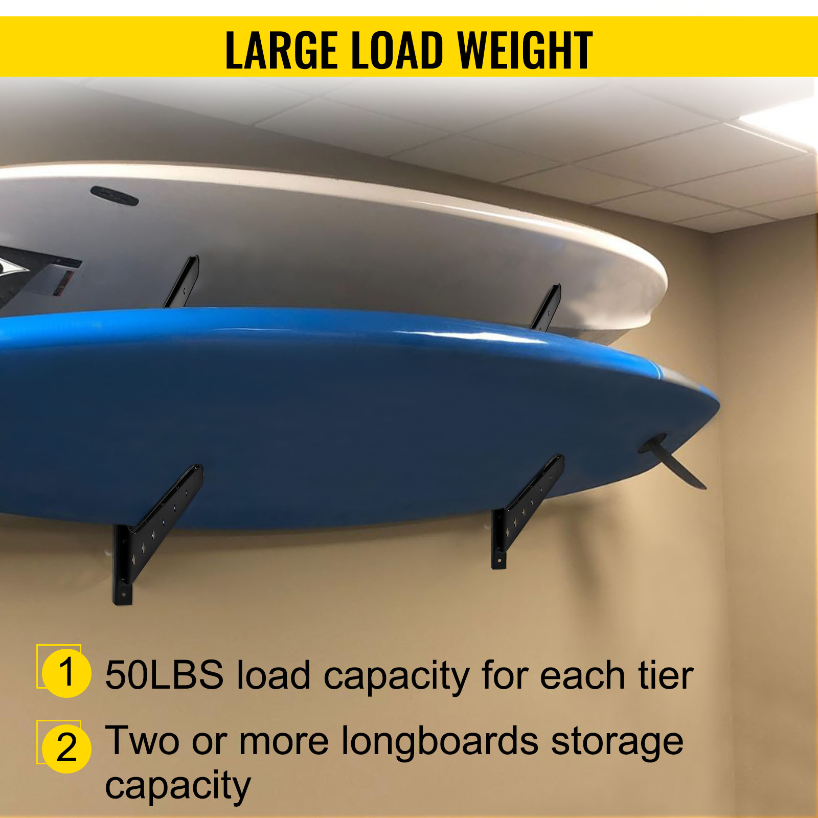 VEVOR Surfboard Rack, 2 Tiers Wakeboard Rack, 50lbs Capacity Surfboard