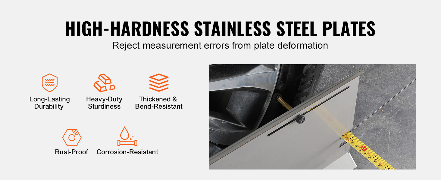 thumbnail image 2 of VEVOR Wheel Alignment Tool, 2 Pack Toe Alignment Toe Plates, Stainless Steel Wheel Alignment Tool Plate Toe Angle Accurate Measurement Includes 2 Measuring Tapes And Conversion Chart 2 of 11