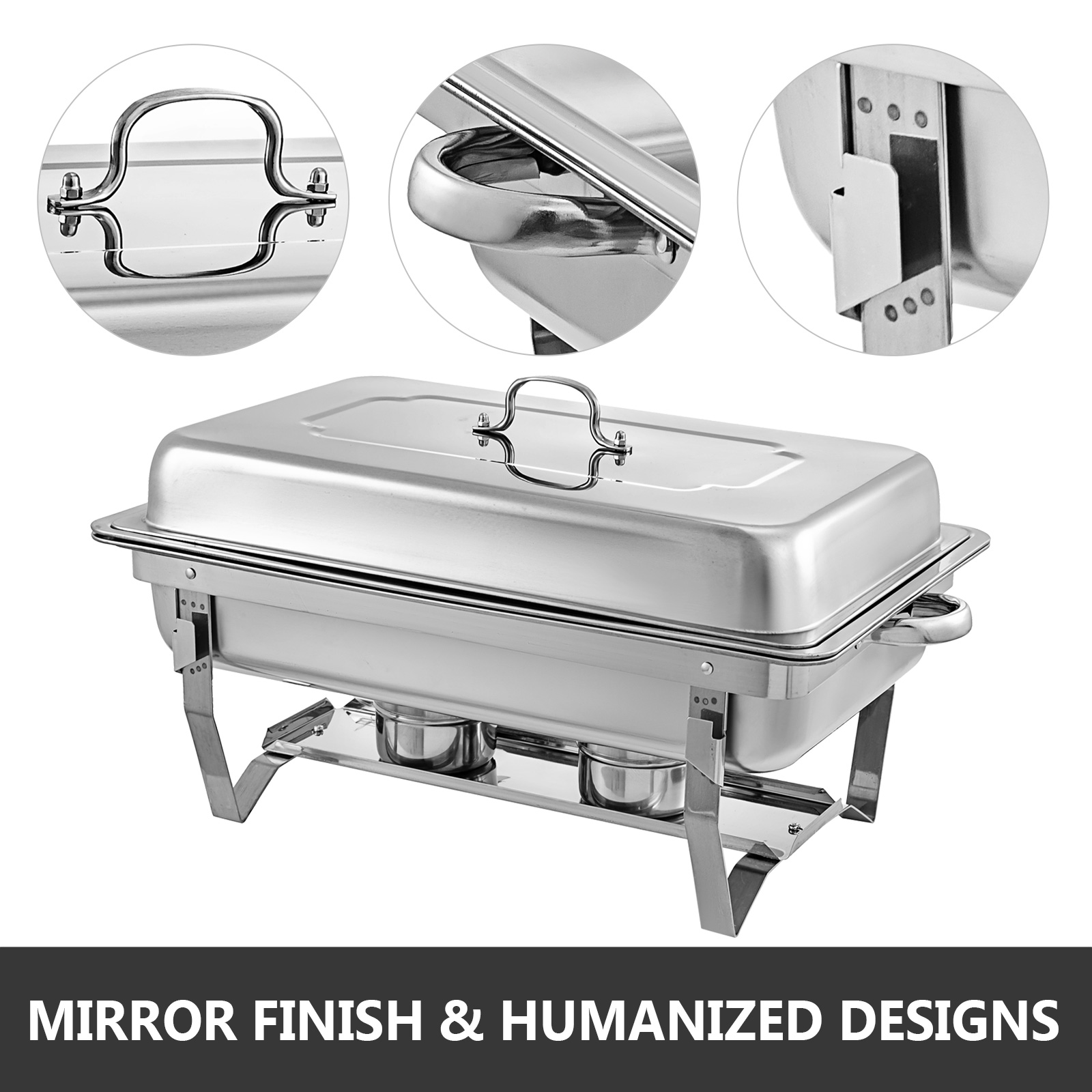 6 PACK CATERING STAINLESS STEEL CHAFER CHAFING DISH SETS 8 QT FULL Size Buffet 