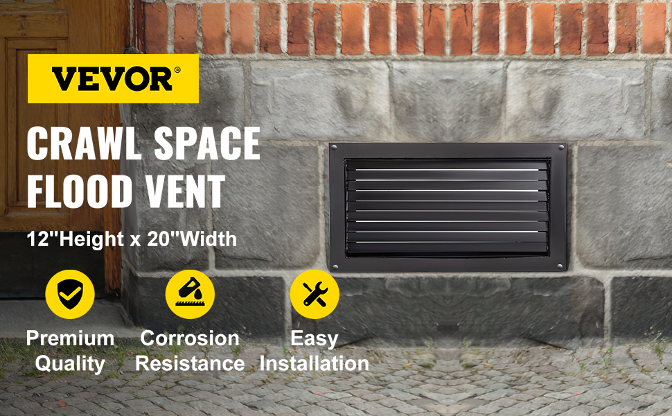 VEVOR Crawl Space Flood Vent Foundation Flood Vent 12"Height x20"Width