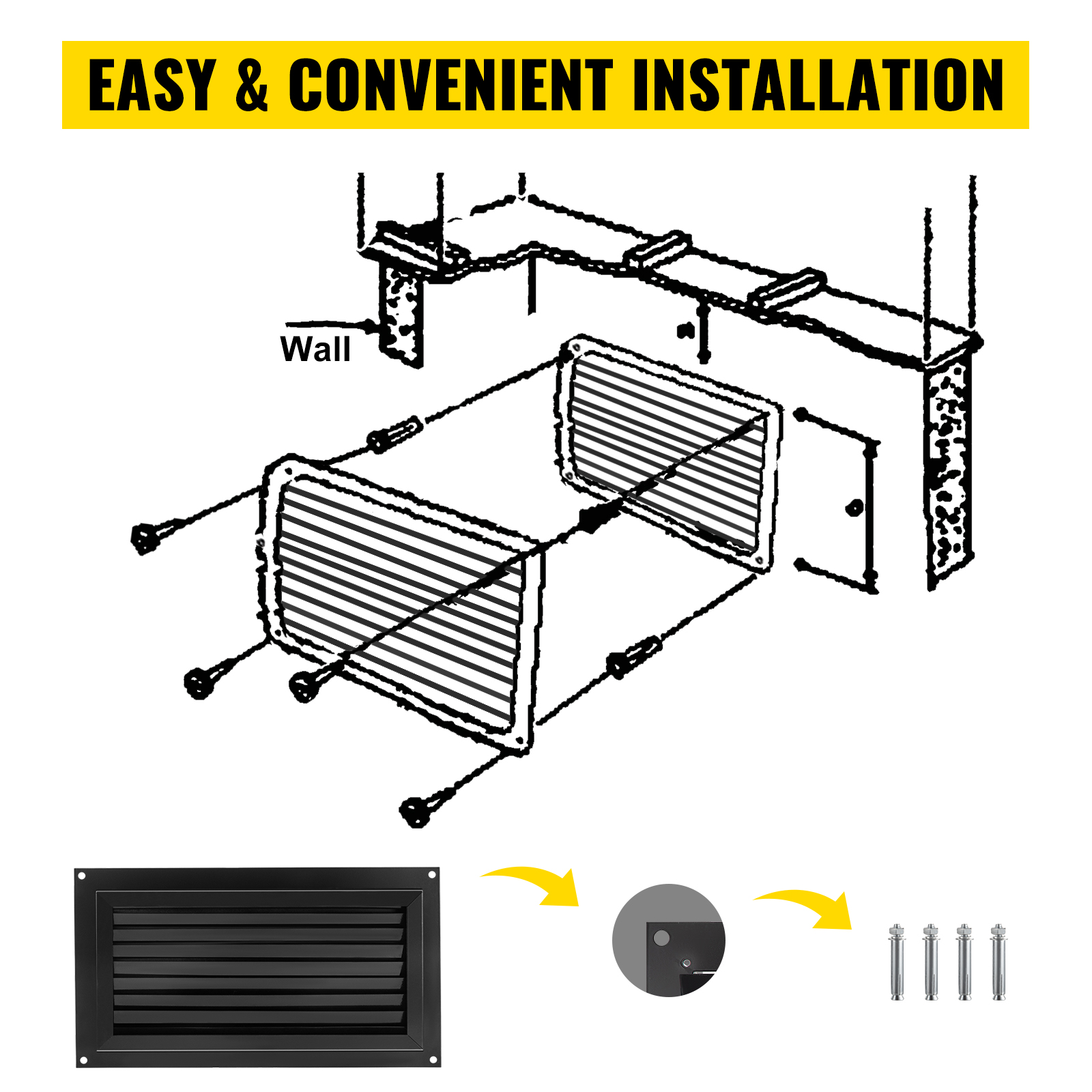 VEVOR Flood Vent, 8" Height x 16" Width Foundation Flood Vent, to Reduce Foundation Damage and Flood Risk, Black, Wall Mounted Flood Vent, for Crawl Spaces,Garages & Full Height Enclosures