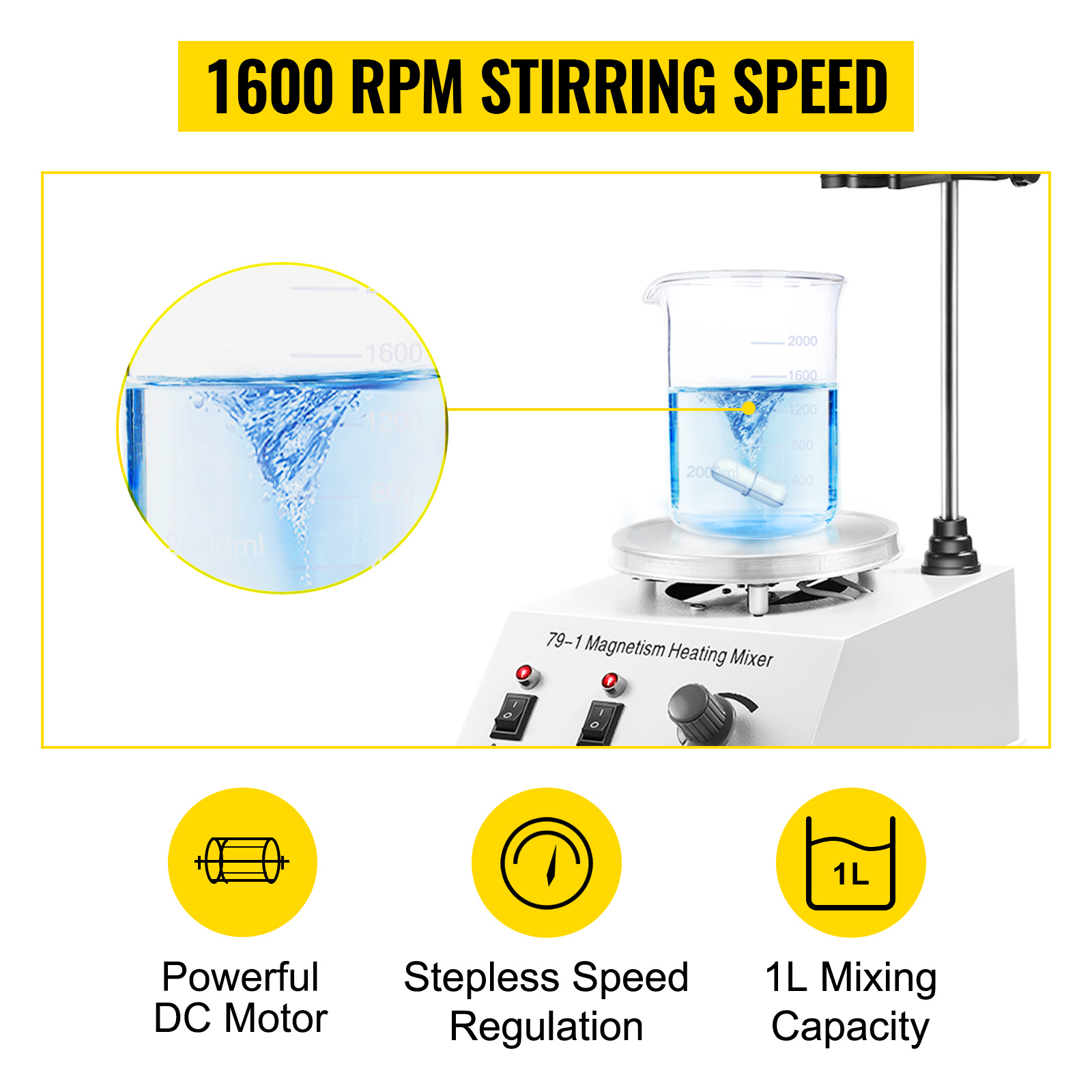 Laboratory Hot Plate Magnetic Stirrer, 3L, 0-1600 RPM
