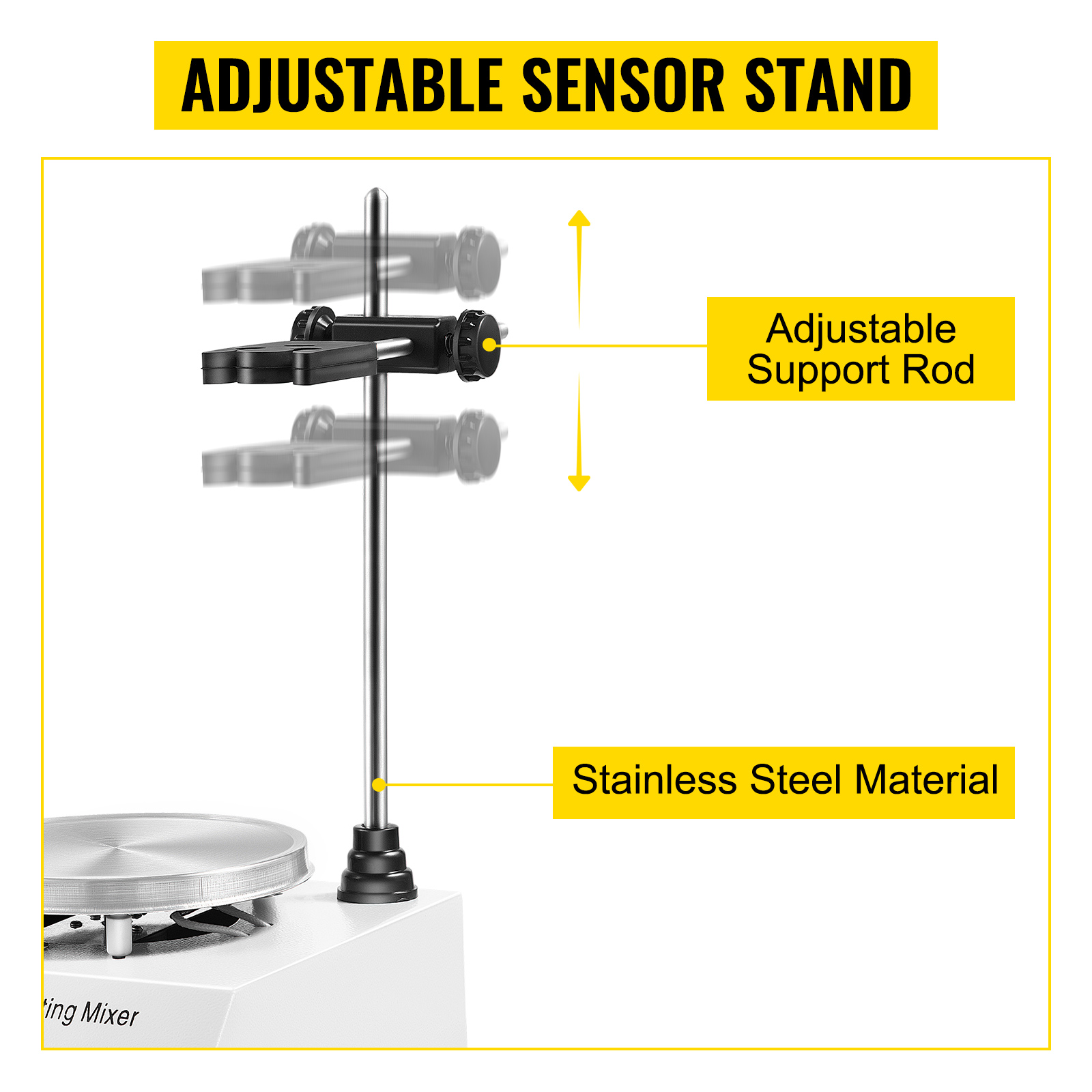 VEVOR Magnetic Stirrer 250W 158℉/70℃ Heating Hot Plate with Magnetic Stirrer 0-1600 RPM Adjustable 1000ML Lab Magnetic Stirrer Mixer with Stand Support, Stirring Bar
