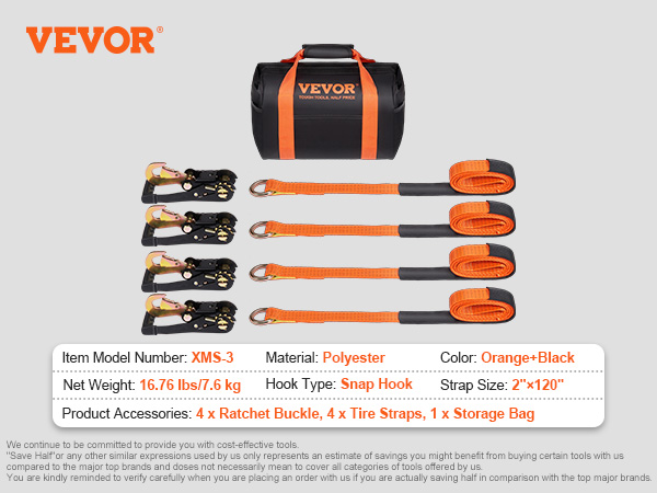 VEVOR Ratchet Tie Down Straps Kit, Lasso Style 2 x 120 Tire Straps, 5512  LBS Working Load, 11023 LBS Breaking Strength, Car Tie Down Straps with  Snap Hooks for Passenger Car, Truck