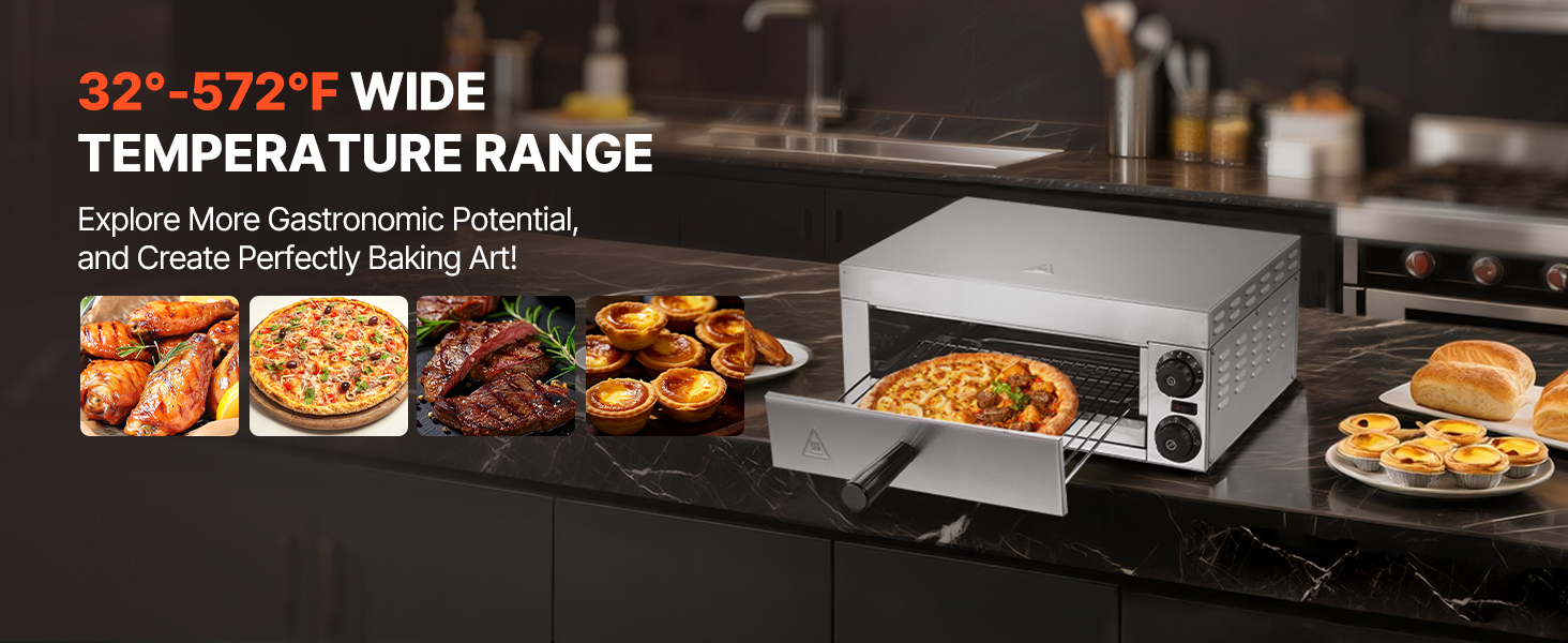 Profi Gastro Pizzaofen 305 mm Edelstahl Elektrisch Timer + Thermo-Control Electric Pizza Oven A100 2.4w