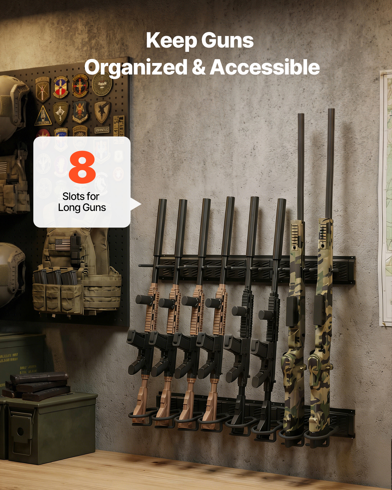 VEVOR Gun Rack Wall Mount/Floor Standing Tactical Rack Holds 2/3/4/5/6 ...