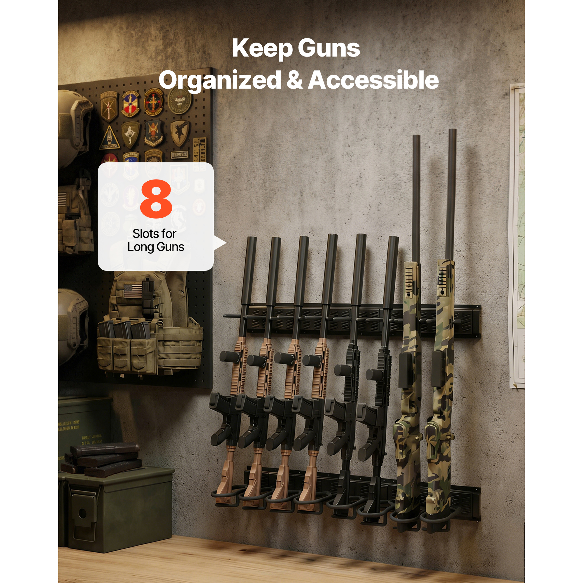 Uimoso Gun Rack Wall/Floor Mount for 2-9 Rifles, Tactical Storage Solution